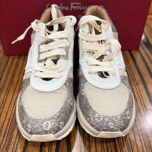 Salvatore Ferragamo Stylish Beige and White Sneakers